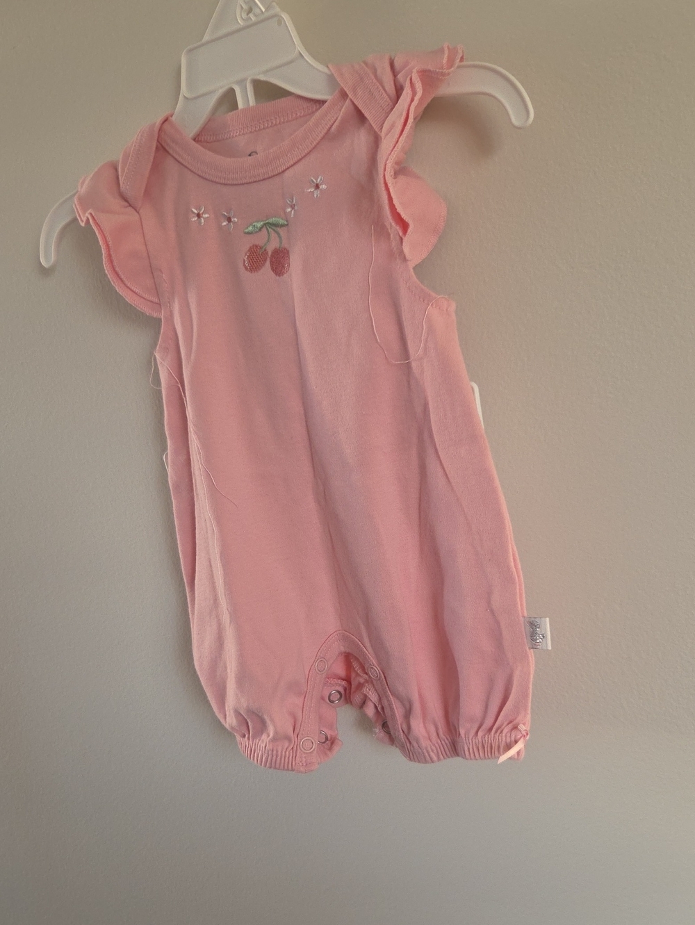 Pink Cherry Embroidered Baby One-Piece Romper